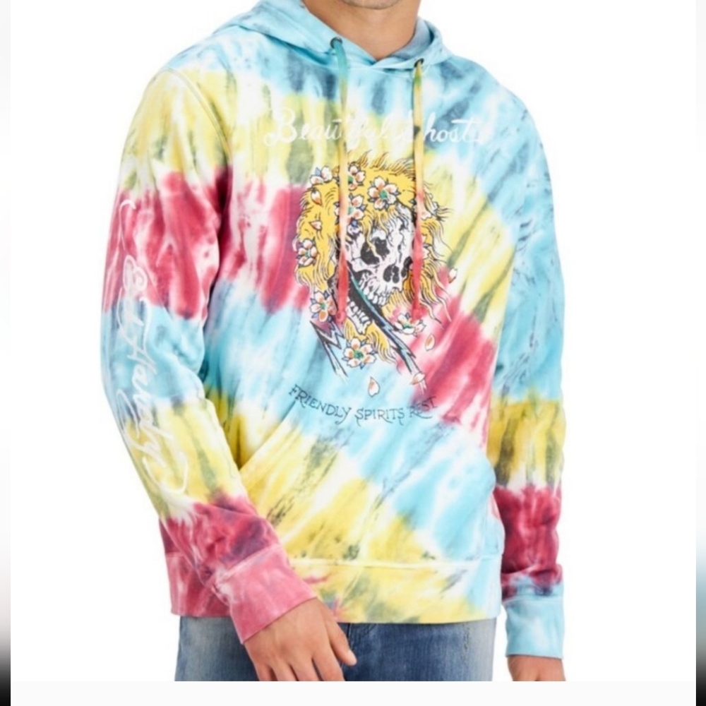 Ed Hardy Tie Dye Hoodie Skull Beautiful Ghost Friendly Spirits Rest NWOT - Picture 1 of 4